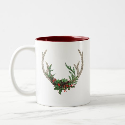 Boho Deer Antlers | Rustikale Weihnachtsblume Zweifarbige Tasse (Links)