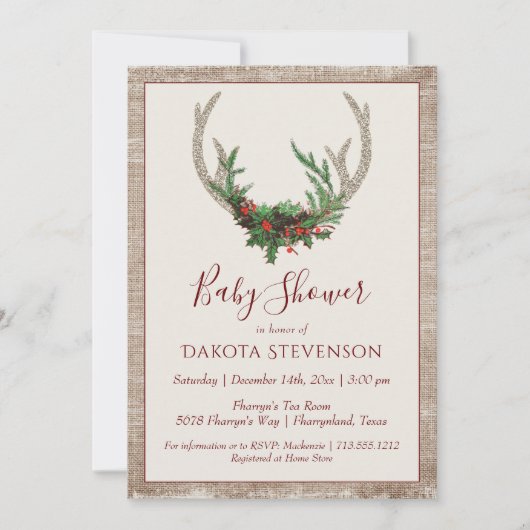 Boho Deer Antlers | Rustikale Weihnachtsdusche Einladung (Vorderseite)