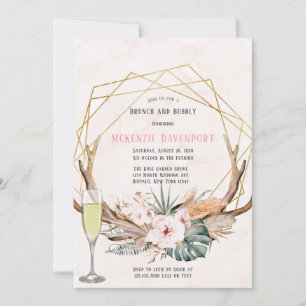 Boho Deer Antlers und Florals Brunch und Bubbly Einladung