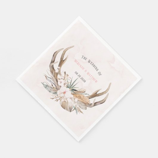 Boho Deer Antlers und Florals Wedding Serviette (Ecke)