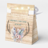 Boho Deer Antlers und Florals Wood Wedding Geschenkschachtel (Rückseite)