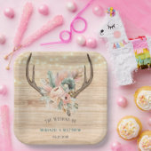 Boho Deer Antlers und Florals Wood Wedding Pappteller (Party)