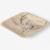 Boho Deer Antlers und Florals Wood Wedding Pappteller (Gewinkelt)