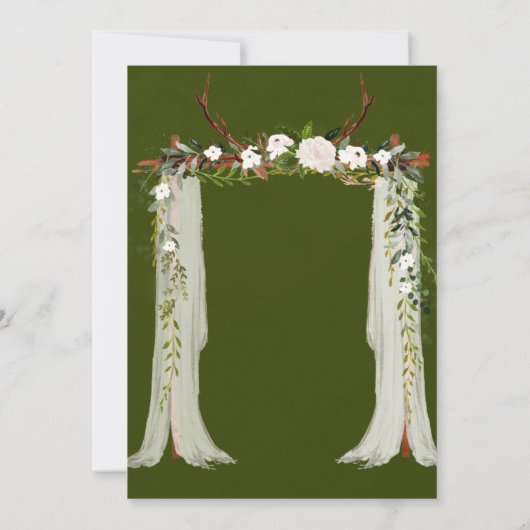 Boho Deer Antlers White Canopy Rustikale Hochzeit Einladung (Rückseite)