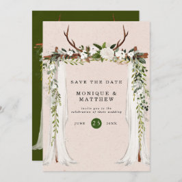 Boho Deer Antlers White Canopy Save the Date Einladung