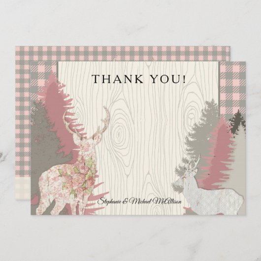 Boho Deer Bear Woodland Forest Kariert Danke Einladung (Vorne/Hinten)