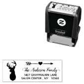 Boho Deer Calligraphy Address Family Handschriftli Permastempel (Beispiel)