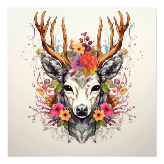Boho Deer farbenfrohe Blume Fotodruck (Vorne)