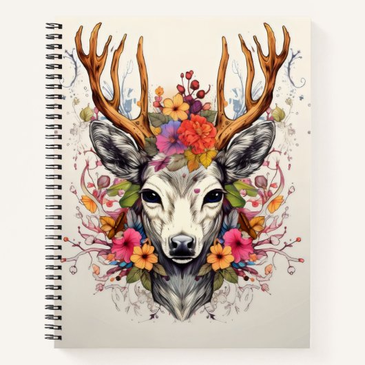 Boho Deer farbenfrohe Blume Notizblock (Vorderseite)
