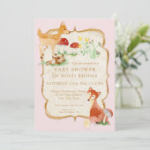 BOHO Deer Fox Owl Forest Pink Girl Baby Dusche Einladung (Stehend Vorderseite)