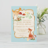 BOHO Deer Fox Owl Forest Woodsy Boy Baby Dusche Einladung (Stehend Vorderseite)