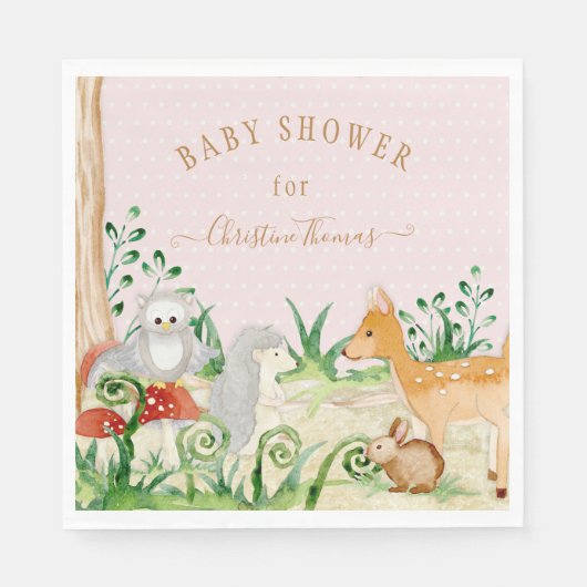 BOHO Deer Igel Owl Forest Woodsy Babydusche Serviette (Vorderseite)