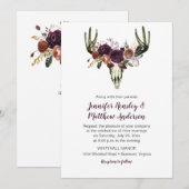 Boho Deer Skull Dark Lila Floral Bouquet Wedding Einladung (Vorne/Hinten)