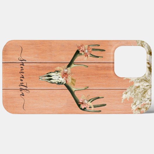 Boho Deer Skull Floral Monogram Terra Cotta Case-Mate iPhone Hülle (Rückseite (Horizontal))