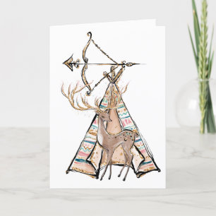 Boho Deer Tent Happy Birthday Karte