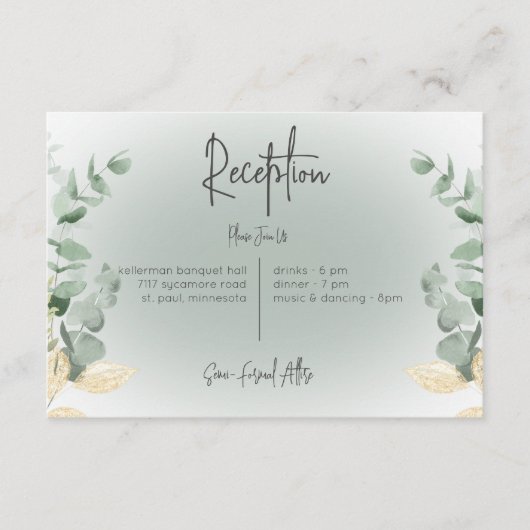 Boho Delicate Greenery Moderner Empfang Begleitkarte (Vorderseite)
