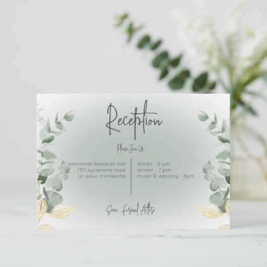 Boho Delicate Greenery Moderner Empfang Begleitkarte (Stehend Vorderseite)