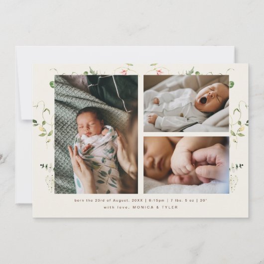 Boho Delicate Wildblume | 4 Foto Geburtsjahr (Rückseite)