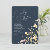 Boho Delicate Wildblumen Navy Hochzeit Einladung (Stehend Vorderseite)