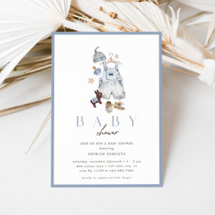 Boho Denim Jungen Rustikale Vintage-Baby-Party Einladung