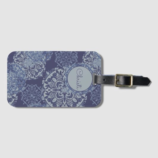 Boho Denim Moody Blues Mandalases Gepäckanhänger (Vorderseite (Horizontal))