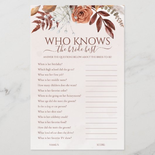 Boho, der das Bride Best Brautparty Game kennt (Vorderseite)