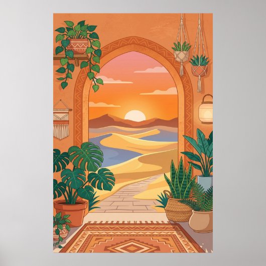 Boho Desert Archway Sunset with Dunes, Hanging Pla Poster (Vorne)
