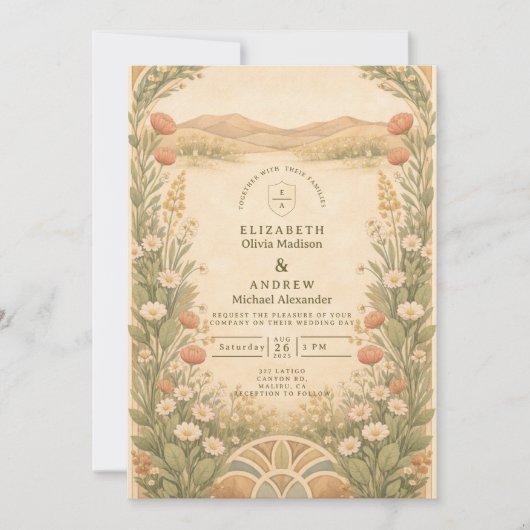 Boho Desert Botanical Wedding Einladung (Vorderseite)