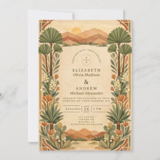 Boho Desert Botanical Wedding Einladung (Vorderseite)