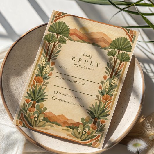 Boho Desert Botanical Wedding RSVP Karte