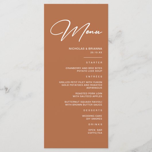 Boho Desert Burnt Orange Wedding Menükarte (Vorderseite)