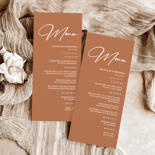 Boho Desert Burnt Orange Wedding Menükarte