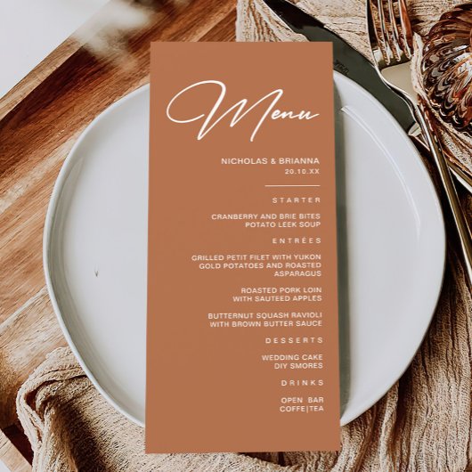 Boho Desert Burnt Orange Wedding Menükarte