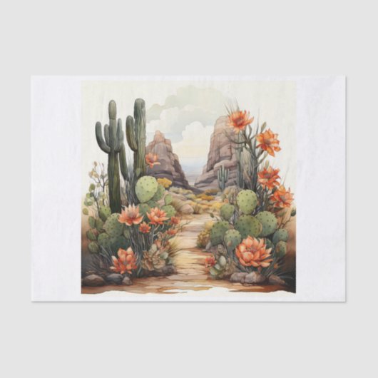 Boho Desert Cacti & Succulents Art Decoupage Seidenpapier (Vorderseite)