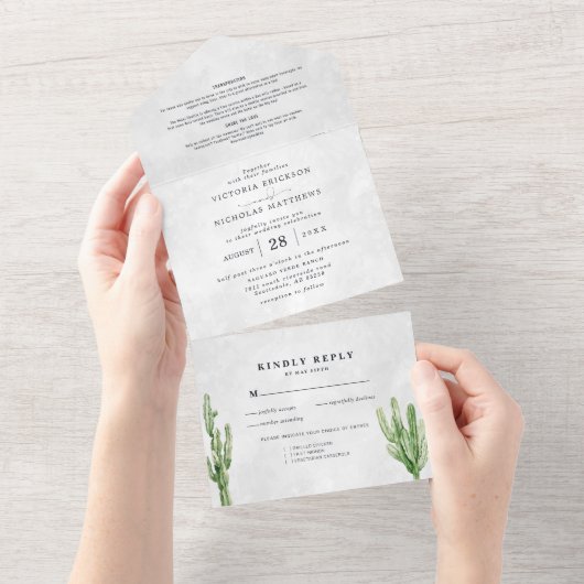 Boho Desert Cactus | Alles in einer Hochzeitsfeier All In One Einladung (Abreißen)