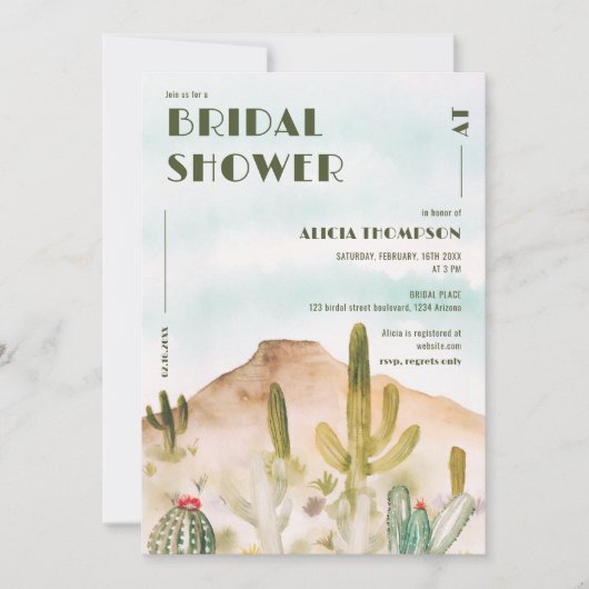 Boho Desert Cactus Arizona Brautparty Einladung (Vorderseite)