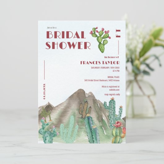 Boho Desert Cactus Arizona Brautparty Einladung (Stehend Vorderseite)