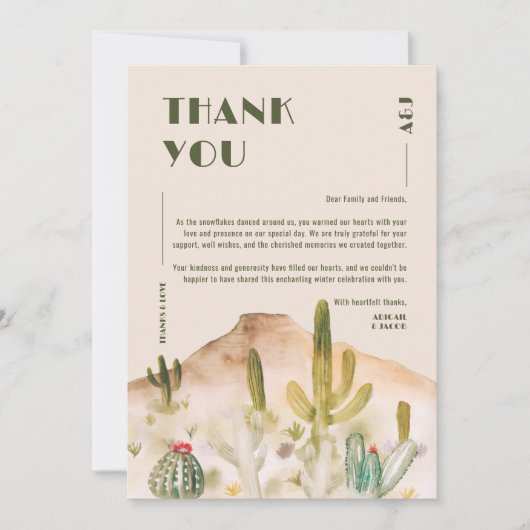 Boho Desert Cactus Arizona Hochzeit in Urlaubsort Dankeskarte (Vorderseite)