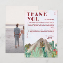 Boho Desert Cactus Arizona Hochzeit in Urlaubsort Dankeskarte