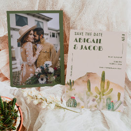 Boho Desert Cactus Arizona Hochzeit in Urlaubsort Save The Date