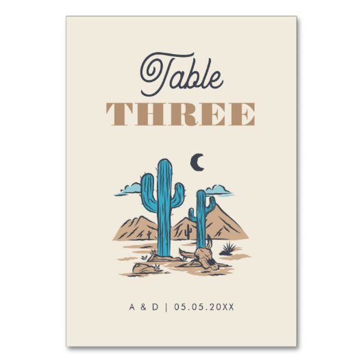 Boho Desert Cactus Arizona Wedding Table Number Tischnummer (Rückseite)