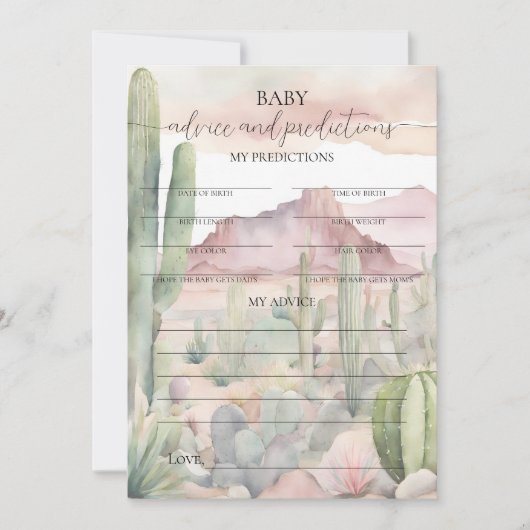 Boho Desert Cactus Baby Predictions Karte (Vorderseite)