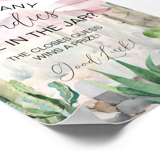 Boho Desert Cactus Baby Shower Candy Guess Game Poster (Ecke)