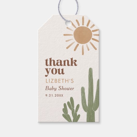 Boho Desert Cactus Baby Shower Geschenkanhänger (Vorderseite)