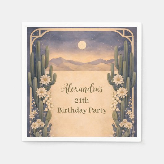 Boho Desert Cactus Birthday Serviette (Vorderseite)