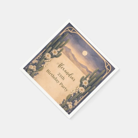 Boho Desert Cactus Birthday Serviette (Ecke)