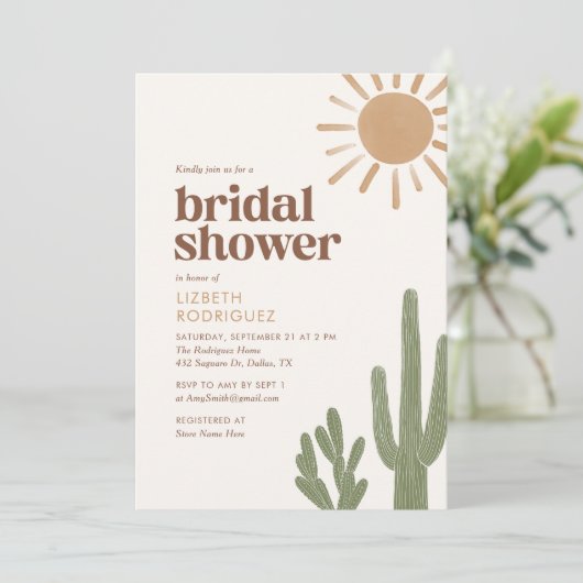 Boho Desert Cactus Brautparty Einladung (Stehend Vorderseite)