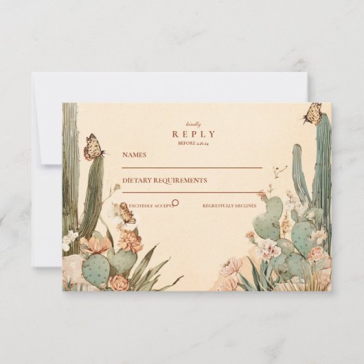 Boho Desert Cactus Floral Wedding RSVP Karte (Vorderseite)