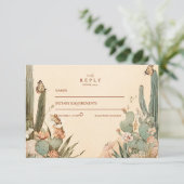 Boho Desert Cactus Floral Wedding RSVP Karte (Stehend Vorderseite)