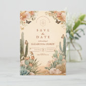 Boho Desert Cactus Floral Wedding Save The Date (Stehend Vorderseite)